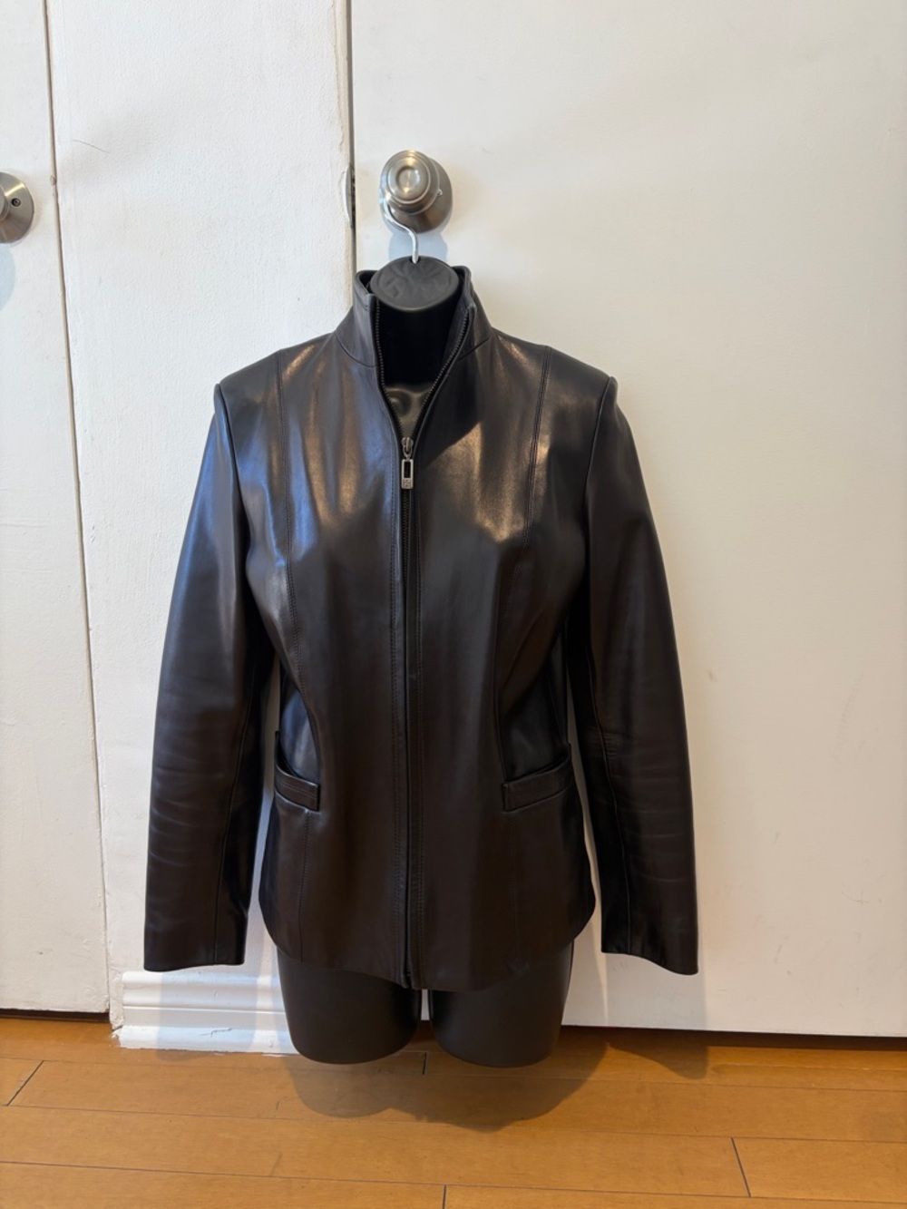 Women’s Cole Han genuine Black Leather Zip-Front Jacket